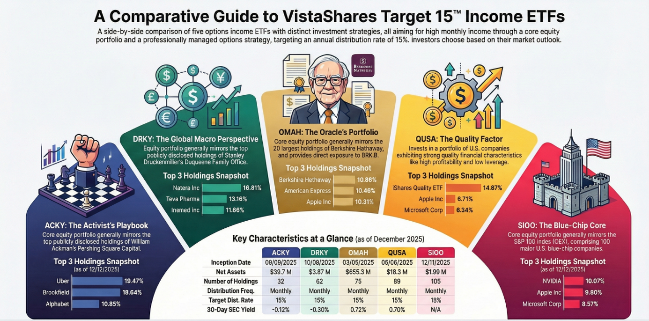 Infographic summarizing VistaShares Target 15 ETFs