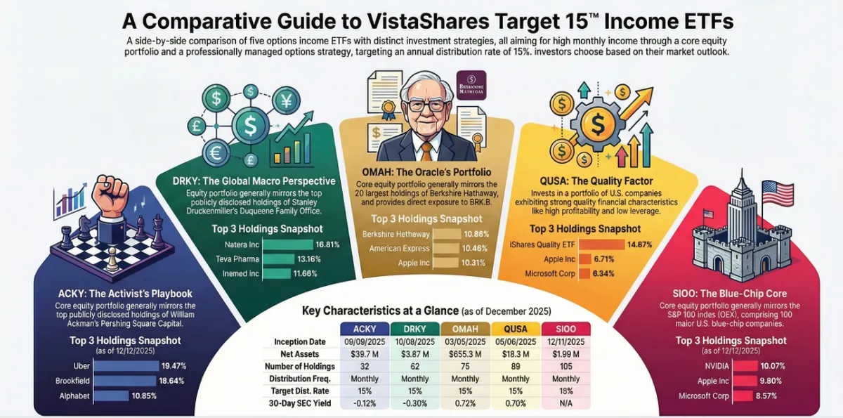 Infographic summarizing VistaShares Target 15 ETFs